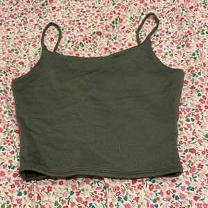 Buckle Dark Green Ribbed Crop Top